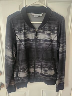 Athleta Black and Gray Abstract Print Zipup Track Jacket Size Medium